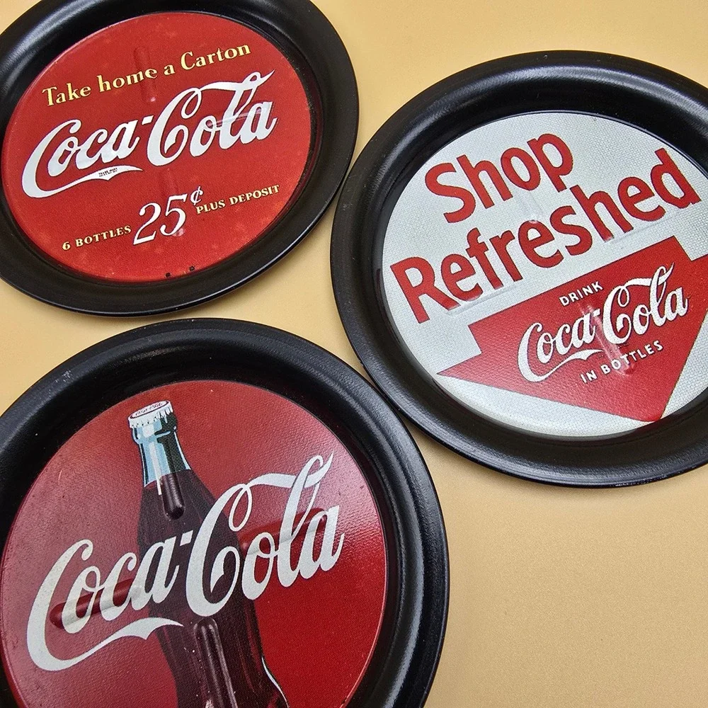 Vintage‎ 1994 Coca-Cola Mini Metal Trays Coasters Set of 3 Coke Advertising Art
